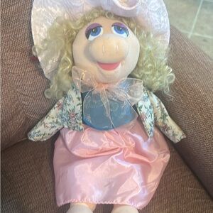Vintage Miss Piggy Pink Dress Plush Doll with Floral Jacket